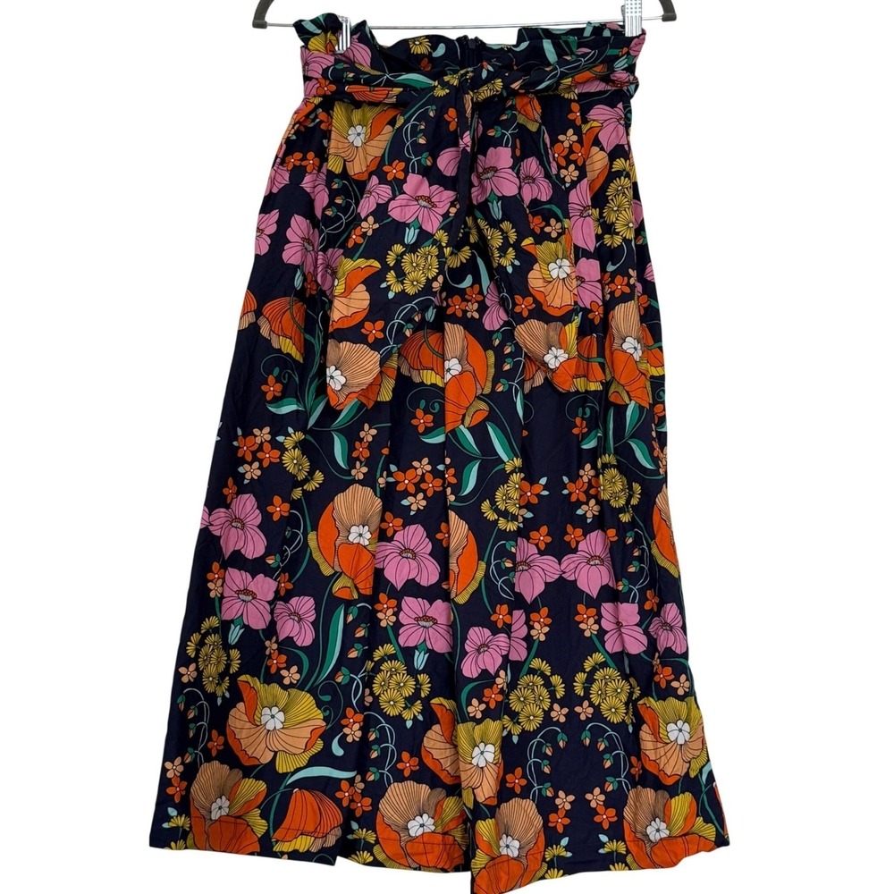 Corey Lynn Calter Anthro Floral Midi Skirt Paperbag Tie Waist Medium